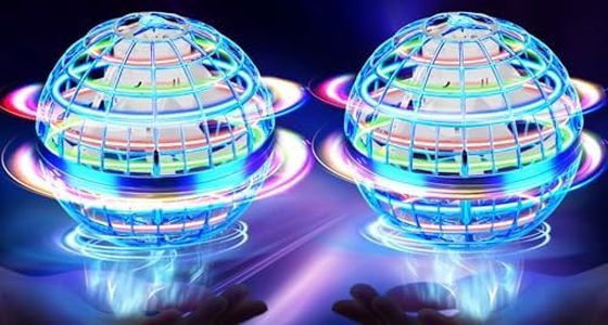 NWLAEWR Flying Orb Ball Toy, Hand Controlled Hover Ball with LED Lights, 360° Rotating Boomerang Globe, Mini Drone Spinner for Kids, Ideal Birthday & Festival Gift for Boys Girls, 2 Pack - Blue&Blue