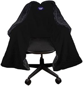 Chair Blanket by Snuggleback; Chair Blanket Wrap attaches to Any Office Chair for Convenient Warmth. Choose Ultrasoft Plush Flannel or Faux Fur with Fluffy Sherpa (Black)