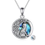 POPLYKE Sterling Silver Wolf Photobox Necklace Gifts for Women Celtic Knot Wolf Moon Pendant Necklace Jewelry for Men Girls 18+2