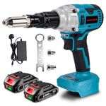 Battery Riveting Pliers Cordless Gun - 20,000 N Cordless Pop Rivet Stroke Length 16 mm, with 2 2000mAh Batteries of for 2.4-4.0 mm Blind Rivets