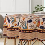 Astitva Premium Cotton 60 Inch Circular Table Cloth | Chirpy Bird Round 4 Seater Table Cover with Designed Border | (60In Dia) - Pack of 1, multi