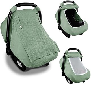 Hooyax Muslin Car Seat Covers for Babies, Summer Baby Car Seat Cover for Boys Girls with Breathable Window, Lightweight Infant Car Seat Canopy, Green