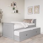 Sander Single Grey Wooden Guest Bed with Storage and Trundle