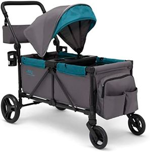 Jeep Sport All-Terrain Stroller Wagon by Delta Children - Includes Canopy, Parent Organizer, Adjustable Handlebar, Snack Tray & Cup Holders, Grey/Blue Moon