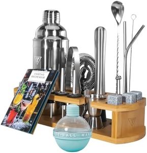 TOP G Cocktail Shaker Set 23+1pcs Cocktail Making Set 750ml Stainless Steel Bartender Kit with Display Stand Essential Bar Accessory Tools - Shaker Jigger Strainer Muddler Liquor Pourers-Silver