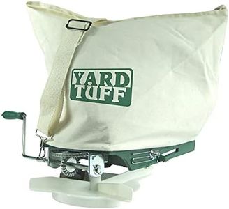 Yard Tuff Outdoor Lawn Garden 25 Pounds Shoulder Fertilizer and Grass Seed Spreader with Canvas Bag and Shoulder Strap, Green/White