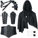 Medieval Knight PU Leather Corset Belt Shawl Men Renaissance Half Shoulder Cape Scarf Buckle Bracers Retro Accessories, Type2, One Size