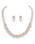 Hyderabad Jewels Real Natural Fresh Water Pearls Necklace Set For Women Girls (WHITE)