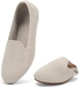 poemlady Women's Round Toe Knit Ballet Flats Casual Rubber Sole, A/Nude 9