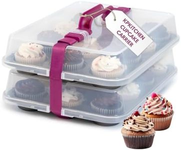 KPKitchen Cupcake Carrier for 24 Cupcakes - Innovative Cupcake Holder includes 2 Cupcake Pans with Lid and Handle - Cupcake Travel Container Carries 12 or 24 Standard-Size Cupcakes for Storage Safely