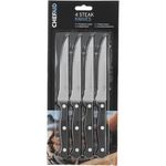 Chef Aid Stainless Steel Serrated Steak Knife Set, Set of 4 Durable Multipurpose Kitchen Knives with Comfort Grip, Ergonomic - Non-Slip, Rust Resistant, Sharp Dinner Table Knife Set, Black