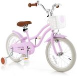 COSTWAY Kids Bike, 16 Inch Toddler Children Bike w/Training Wheels, Hand & Coaster Brakes, Adjustable Saddle & Handlebar, Basket, Bell, Kids Bicycle for Girls Boys Aged 3-8 Years Old, Light Purple