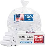 Fuxury 60 Gallon Trash Bags Medium Duty, 100 Count Garbage Bags, 38 x 58" Extra Large Clear Trash Bags, 0.9 Mil Plastic Bags for Serious Garbage Cleanup, Made in USA