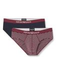 Emporio Armani Men's 2-Pack Yarn Dyed Stripes Brief Boxer, Burgundy/Marine Strip, S (Pack of 2)