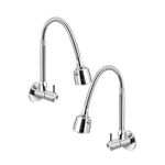 Azera Dual Flow Chrome Wall Mount Brass Kitchen Sink Tap with Flexible Neck | Dual Sprayer Function 2 Way Shower Foam and Flow for Home Restaurants (Dual Siliver)