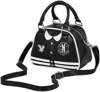 Wednesday Mercoledì Varsity Casual-Borsa Bowling Fashion, Nero, 22 x 16 cm