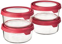 Anchor Hocking TrueSeal Glass Food Storage Containers with Airtight Lids, Cherry, 7 Cup (Set of 4)