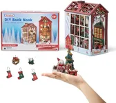 Prextex DIY Christmas Book Nook - 232 Building Pieces - Full Miniature Set with AAA Battery (Not Included) Operated Lights - Complete Toolkit Included - Ideal Holiday Decor for Ages 10+