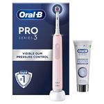 Oral-B Pro 3 Electric Toothbrushes For Adults With Smart Pressure Sensor, Mothers Day Gifts For Her / Him, 1 Toothbrush Head, 1 3D White Whitening Restore Toothpaste, 75 ml, 2 Pin UK Plug, Pink