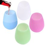 4 Pieces Portable Wine Glasses, Shatterproof Wine Glass, Reusable Silicone Wine Cup, Foldable Travel Cup Set, 400ml Pure Color Unbreakable Stemless Rubber Drinking Cups for Camping, Picnic(4 Colors)