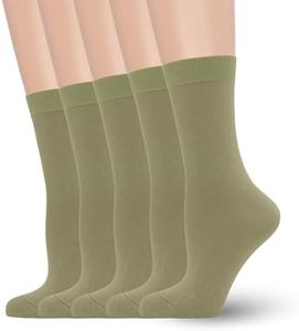 Women's Soft Thin Viscose Bamboo Crew Socks, Fit Stretchy Casual, Business, Dress Calf Sock 5 Pairs (US, Alpha, Medium, Regular, Regular, Green)