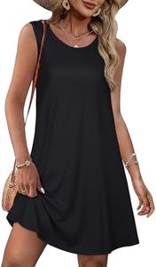 Womens Casual Tank Dresses for Summer Flowy Plus Sleeveless Mini Pocket Sun Dress(Solid Black,3XL)