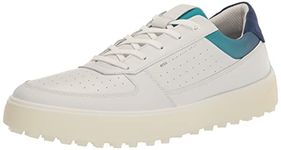 ECCO Men's Tray Hydromax Waterproof Golf Shoe, White/White/Blue Depths/Caribbean, 13-13.5