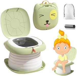 Travel Potty 3-in-1 Portable Potty for Toddlers with Travel Bag Foldable Training Toilet Seat Kids Carry Potty Chair for Car Camping Indoor Outdoor Bathroom - KAMHBE (Green)