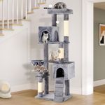 YITAHOME 70.8in Cat Tree Tower for Indoor Cats, Multi-Level Cat Furniture with Scratching Posts,Cat Window Padded Plush Perch,Cozy Basket,Ladder and Funny Toys for Kittens Pet Play House, Light Gray