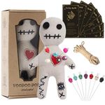 Umakeadeal Voodoo Doll Set Include Spell Cards and 7 Pcs Stress Relief Pins, Dammit Creepy Ghost Doll for Halloween Decoration Ornaments Fidget Toys Stress Relieving