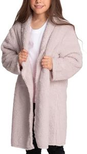 Mad Dog Sherpa Fleece Cardigans for Girls 5-12 Y, Cozy Kids Winter Fall Sweater Coats, Long Jacket for Home & Outdoor Wear, Lavender, 5-6 Y