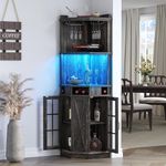 DWVO Corner Bar Cabinet with Glass Door & LED Lights, 72" Tall Farmhouse Liquor Cabinet Bar with Glass & Wine Holder, 6-Tiers Alcohol Cabinet for Dining Room, Living Room, Kitchen, Dark Rustic Oak