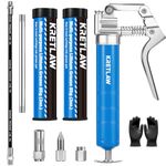 KRETLAW Mini Grease Gun (3000PSI) with Double 85G Cartridge Grease and Flexible Hose, Reinforced Coupler for Automotive,Marine