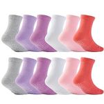 EPEIUS 12 Pairs Baby Anti Slip Crew Socks with Grips for Toddlers Little Boys Girls Infants Kids Non Skid Value Pack,3-5 Years,White/Grey/Pink/Purple