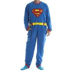 Bioworld Superman DC Comics Adult Costume Pajamas Cosplay Jumpsuit, Blue, S