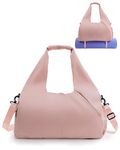 Gym Bag for Women with Shoe Compartment Yoga Mat Bag with Wet Pocket and Water Bottle Holder Weekender Bag with Shoulder Strap, Pink