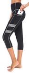 Neonysweets Women's Ladies Workout Leggings With Pockets Running Yoga Pants Ankle Length (Large, 01#Capris-Black/Gray)
