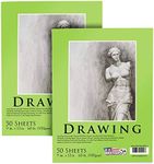 U.S. Art Supply 9" x 12" Premium Drawing Paper Pad, Pack of 2, 50 Sheets Each, 60lb (100gsm) - Artist Sketch Mixed Media Paper, Acid-Free - Graphite Colored Pencils, Charcoal - Kids, Adults, Students