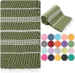 Park & Oz Turkish Peshtemal Beach Towels, 100% Cotton, Oversize 39x71 Lightweight, Fast Drying, Great for Travel, Yoga, Pool, Spa and Bath- Absorbent, Sand Free, Multipurpose Towel (Olive Green)