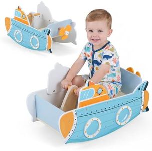 HONEY JOY Rocking Toy for Toddlers 1+ Years, Submarine-Themed Wooden Rocking Boat with Rotating Propeller, Baby Rocking Horse, Kids Indoor Ride On Rocking Toy for Birthday Holiday