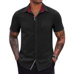 Men's Button Down Short Sleeve Dress Shirts Man Classy Shirts Casual Business Tops Regular Fit Office Workwear Tshirt, Black, Small