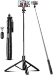 71" Phone Tripod & Selfie Stick, All in One Extendable Cell Phone Tripod with Wireless Remote, Tripod Stand for iPhone & Travel Tripod 360° Rotation Compatible with iPhone Android Phone, Camera