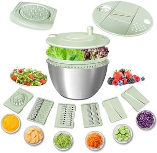 Airpro Stainless Steel Salad Spinner, Durable Lettuce Spinner with 5 Blade Slicer, Stop Button, Drainage Hole, Egg Yolk Strainer Shredder, Non-Slip Base, Vegetable Dryer, Fruit Washer, Dishwasher Safe