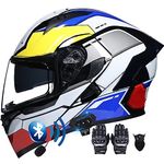 Flip-up Motorcycle Helmet Modular Motorbike Helmets ECE Approved Motorcycle Helmet Bluetooth with Gloves Mask Double Visors Anti-fog Noise Reduction Crash Racing Helmet Men Women