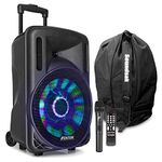 Fenton FT12LED Portable PA Speaker System with Wireless Mic and Bag - Battery Powered PA System for Mobility, Versatile Wireless Portable Sound System, Portable PA Systems, PA System with LEDs