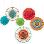 Fiesta Colorful Paper Fan Decorations - 6pc