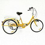 ROMYIX Adult Trike Tricycle 24" Wheel 3 Wheel 6 Speed Tricycle Bicycle Cruise Yellow