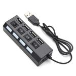 4 Port 2.0 USB Hub, Portable High-speed Multi Port Data Hub, Multi-Device Expansion Splitter Lead Cable Adapter for PC, Laptop, Desktop, Flash Drive, HDD, Console, Computer, Keyboard, Mouse (Black)