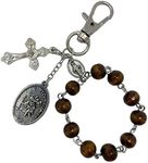 FAITHFUL CATHOLIC St Christopher Medal For Car - Car Rosary For Rearview Mirror - St. Christopher Keychain Rosary For Car Rearview Mirror, Brown