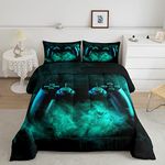 Erosebridal Games Comforter Set Queen Size, Kid Teen Gamer Bedding Comforters Video Games Down Alternative Fashion Gaming Quilted Duvet for Boys Teen Game Room Decoration, Teal Smoke Design